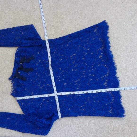 J. Crew Mockneck Floral Lace Bows in Baroque Blue Top without Camisole Size 10 - Picture 5 of 8